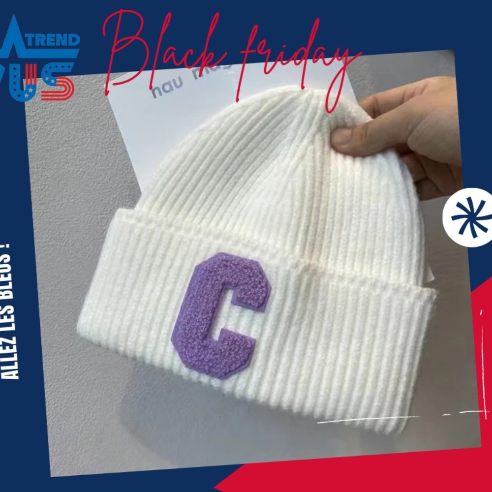 Winter unisex multi color C letter beanie cap